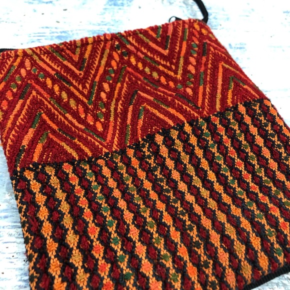 Woven boho crossbody tapestry bag rust orange red - Picture 6 of 8